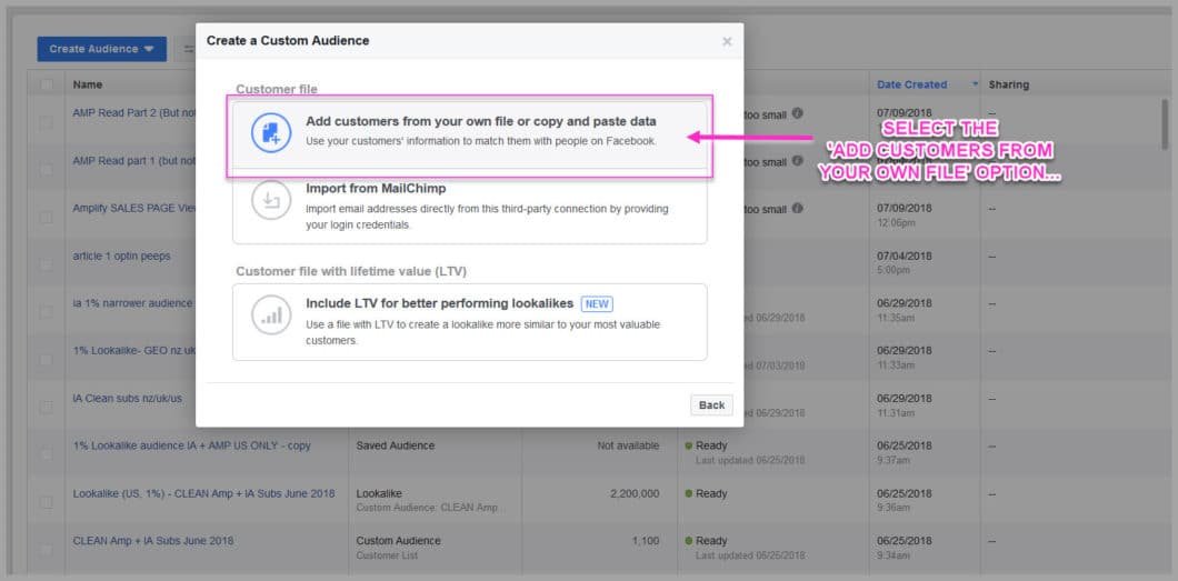 Copy and paste the customer emails into facebook