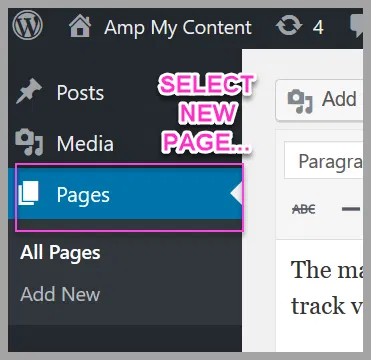 Create a new page in WordPress