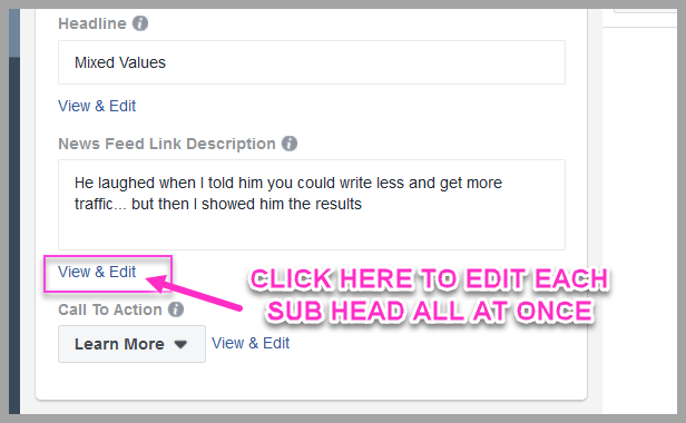 Add each sub head variation into the advert builder