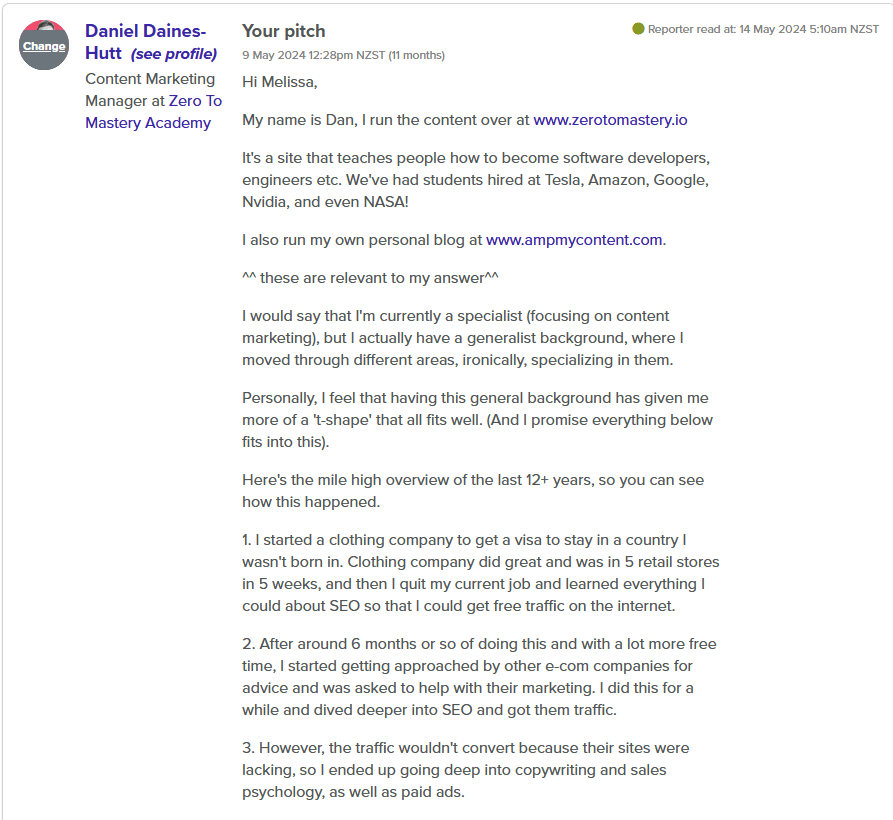 qwoted example pitch