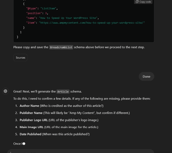 article schema with chatgpt